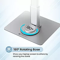 Portronics Twister – 360° Adjustable Metal Laptop Stand, supports up to 10kg, ergonomic design for comfort, lightweight and portable, perfect for home or office use, enhances airflow and cooling.