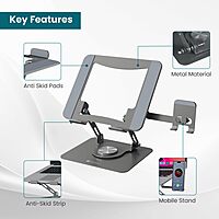 Portronics My Buddy K9 Pro Laptop Stand – Metal Build | 360° Rotatable | Black | 1 Year Warranty
