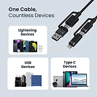 Portronics Omnicord – 60W 4-in-1 Fast Charging Cable, Black. Versatile and efficient, this cable supports multiple devices with rapid charging capabilities, ensuring you stay powered up on the go.