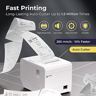 Atpos AT-402 80mm 3 Inch Thermal Receipt Printer (Bluetooth + USB ) | Auto Cutter