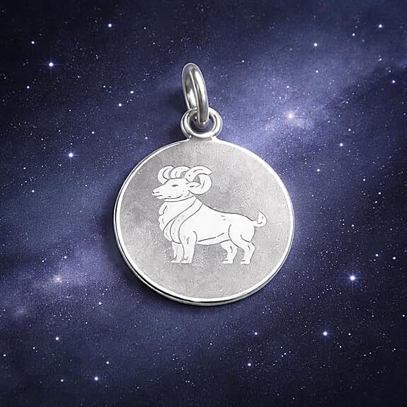 925 Sterling Silver Aries Zodiac Pendant for Men & Women | Horoscope Astrology Charm Necklace | Round Engraved Ram Design