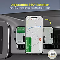 Portronics Clamp Z – Car Vent Phone Holder, 360° Rotation, Adjustable Grip, Durable Design, Easy Installation, Compatible with Most Smartphones, Ideal for Hands-Free Navigation, Black.