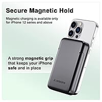 Ambrane 10000mAh Magnetic Wireless Power Bank with Stand, 15W Wireless Fast Charging, Compact 22.5W PD Wired Charger, Compatible with iPhone 12/13/14/15 & Other Wireless Devices