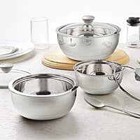 Borosil Stainless Steel Curry Server (Silver, 500ml, 900ml, 1.5L) - 3 Pc Set