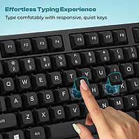 Lapcare WL‑102 combo: 104‑key spill‑resistant wireless keyboard, optical mouse (800–1600 DPI), low‑battery LED alert, USB nano‑receiver & power‑saving mode.