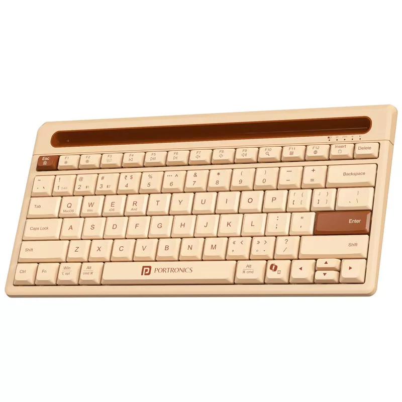 Portronics Bubble Dock 2.0 Bluetooth + Wireless Keyboard – Multimedia Keys | Beige | 1 Year Warranty