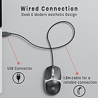 Portronics Toad 103 Wired Mouse – 1200 DPI | 4 Buttons | 1.25m USB Cable | Black | 1 Year Warranty