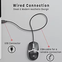 Portronics Toad 103 Wired Mouse – 1200 DPI | 4 Buttons | 1.25m USB Cable | Black | 1 Year Warranty