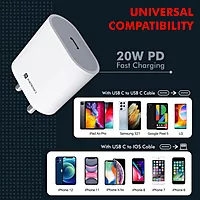 Portronics 1238 Adapto 20 Charger – 20W Type-C PD Output | 5V/3A, 9V/2.22A, 12V/1.67A | White