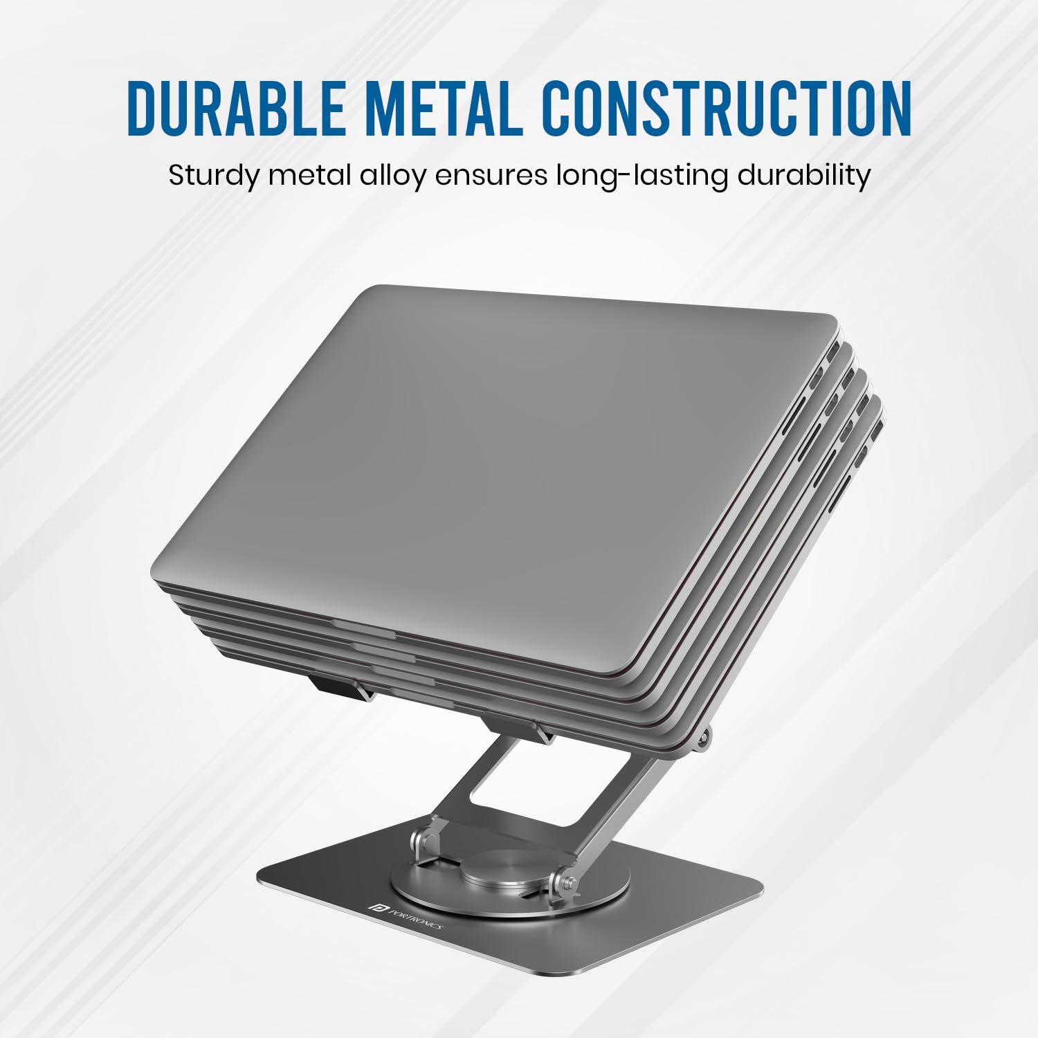 Portronics My Buddy K11 Pro Laptop Stand – Metal Build | Extendable & Rotatable | Silver