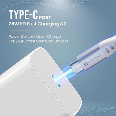 Portronics Adapto 70 33W Fast Charger Adapter with Dual Output (USB + Type C) Supports PPS Charging Via Type C Port, 27W Dash, Warp 27W, Dart, Super Dart 27W(White) Portronics Adapto 70 33W Fast Charger Adapter with Dual Output (USB + Type C) Supports PPS Charging Via Type C Port, 27W Dash, Warp 27W, Dart, Super Dart 27W(White)
