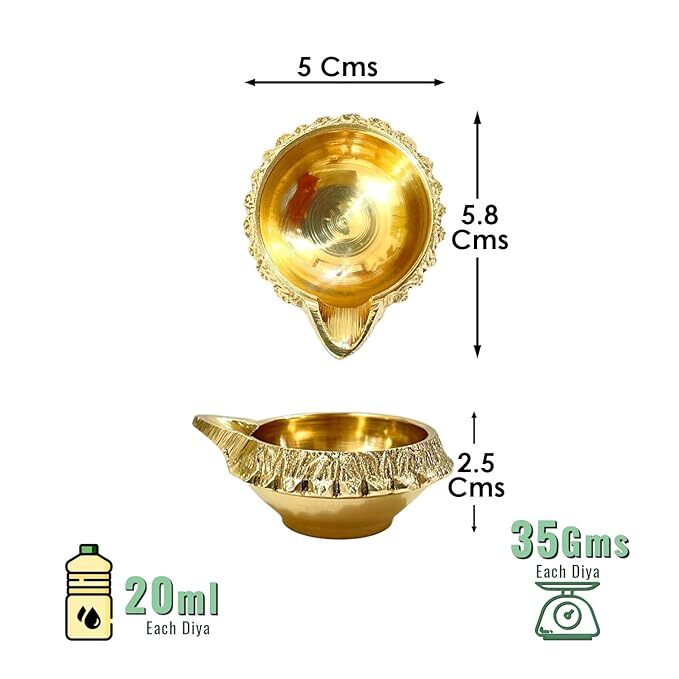 Brass Diya for Puja (Small 5.8 cm, Golden Color) – Set of 2 Pital Kuber Deep Vilakku for Daily/Festive Worship, Home Temple Decoration, Diwali, Housewarming, Wedding & Spiritual Return Gift