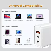 Portronics Adapto 65M 65W Triple Port GaN Fast Charger | Dual Type-C PD + USB-A White