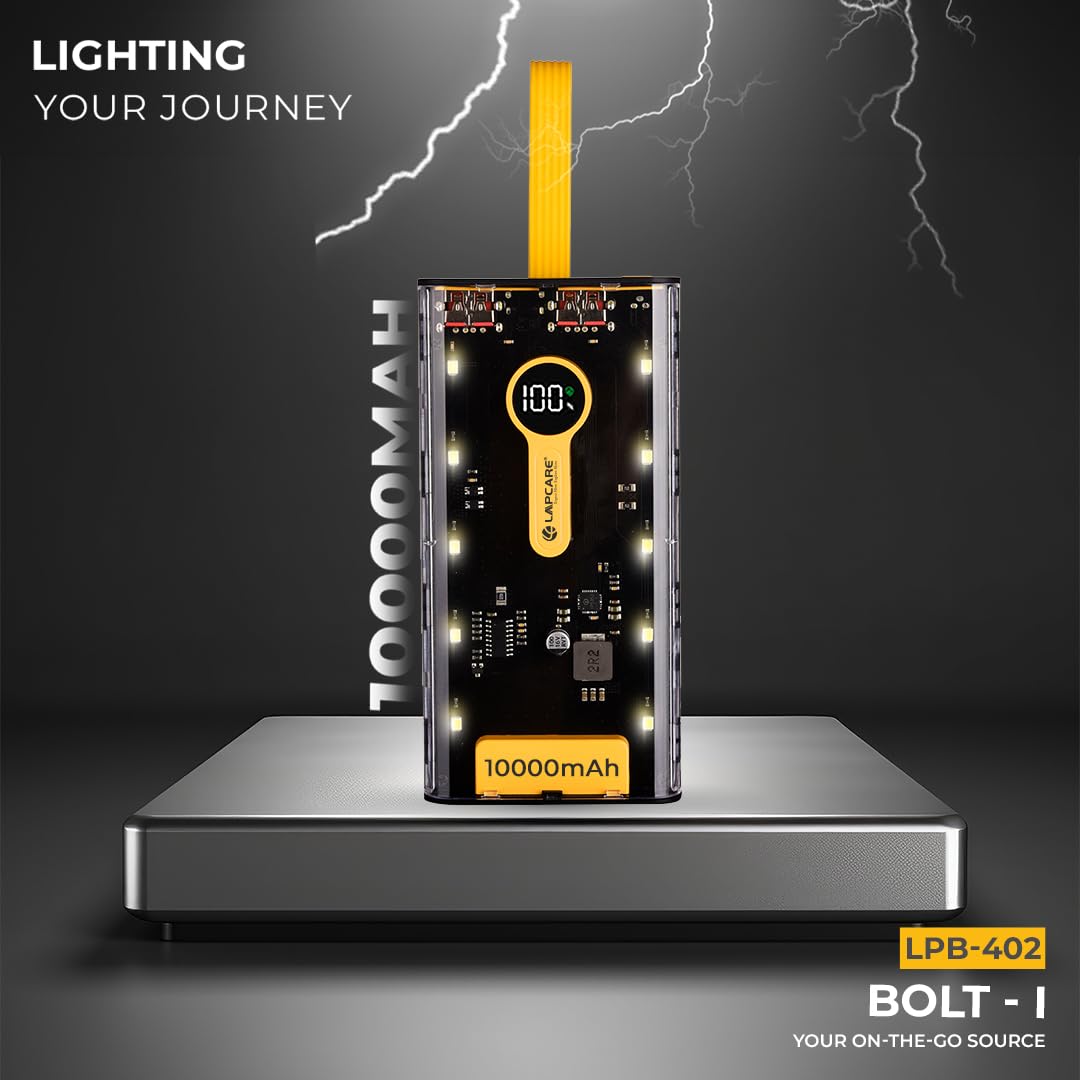 Packaged in a sleek compact design, the 10,000 mAh Lapcare Blaze LPB‑015 delivers 22.5 W fast charging, dual USB output, dual input (Type‑C & Micro‑USB), LED status & safety protections.