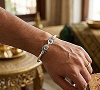 Sterling Silver Adjustable Om Murugan Vel Kada for Men & Boys