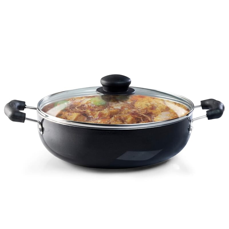AGARO Elegant Non Stick Kadai with Glass Lid, 2.5L Capacity, 24 cm Diameter, Induction & Gas Oven