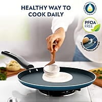 Borosil ProChef Non-Stick Aluminum Flat Tawa 30 cm | Gas Stove Compatible, Thick Uniform Body for Even Heating, Dishwasher Safe | 5 Layer Nonstick Coating, PFOA Free | 1 Year Warranty | Blue