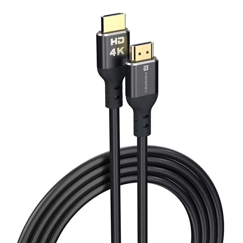 Portronics Konnect Stream HDMI Cable 1.5M, 4K@60Hz, Grey, high-speed connectivity for seamless streaming, supports 3D, audio return channel, and is perfect for gaming and home theater setups.