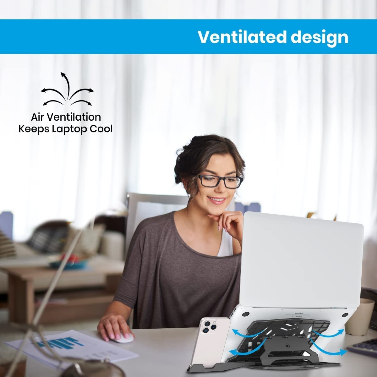Portronics Hexa 22 Laptop Stand – 360° Rotation & Mobile Dock