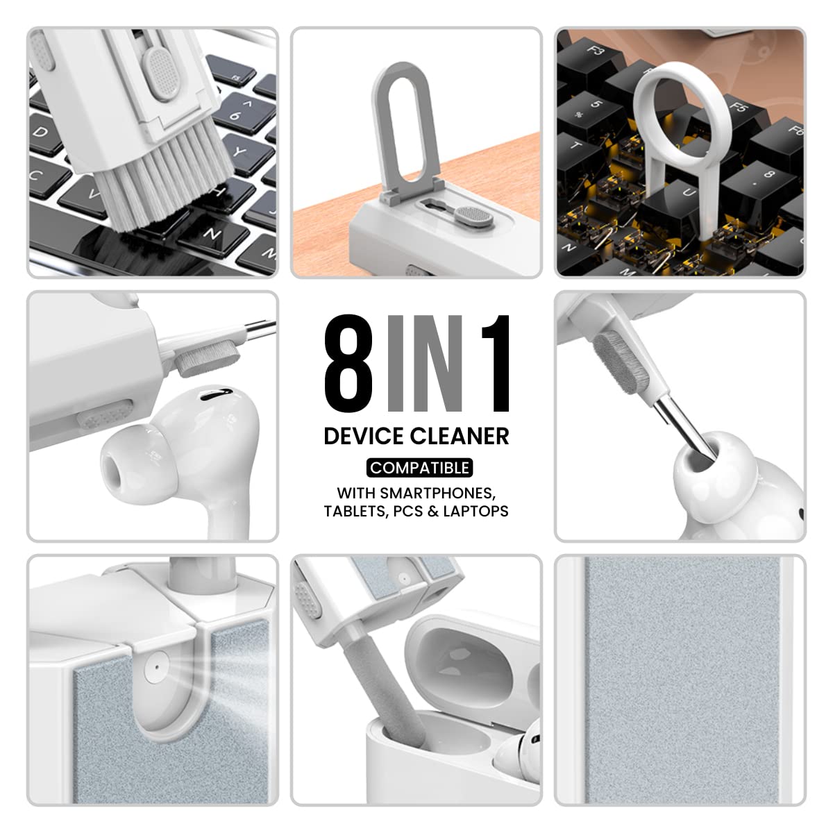 Portronics Clean M 8-in-1 Device Cleaner Kit – Brushes, Wipes & Sprays