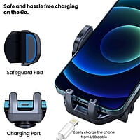 Portronics Clamp M2 Adjustable Car Mobile Phone Holder Stand for Dashboard & Windshield, 360° Rotational, Strong Suction Cup, Compatible with 4 to 6 inch Devices