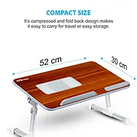 Portronics My Buddy Plus is an adjustable laptop table with a cooling fan, multiple height settings, and portable design for convenience.