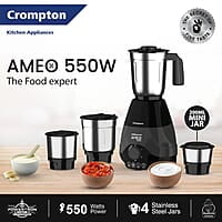Crompton Ameo 550-Watt Mixer Grinder with MaxiGrind and Motor Vent-X Technology