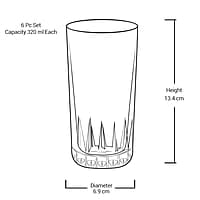 Treo by Milton Acme Cool Glass Tumbler Set of 6, 320 ml Each, Transparent | Dishwasher Safe | Serve Juices | Cold Drinks | Milkshake | Falooda | Water | Cocktails | Mixed Drinks