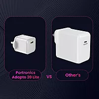 Portronics 1447 Adapto 20 Lite Charger – 20W Type-C PD GaN  | 5V/3A, 9V/2.22A, 12V/1.67A | White