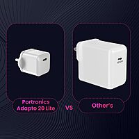 Portronics 1447 Adapto 20 Lite Charger – 20W Type-C PD GaN  | 5V/3A, 9V/2.22A, 12V/1.67A | White