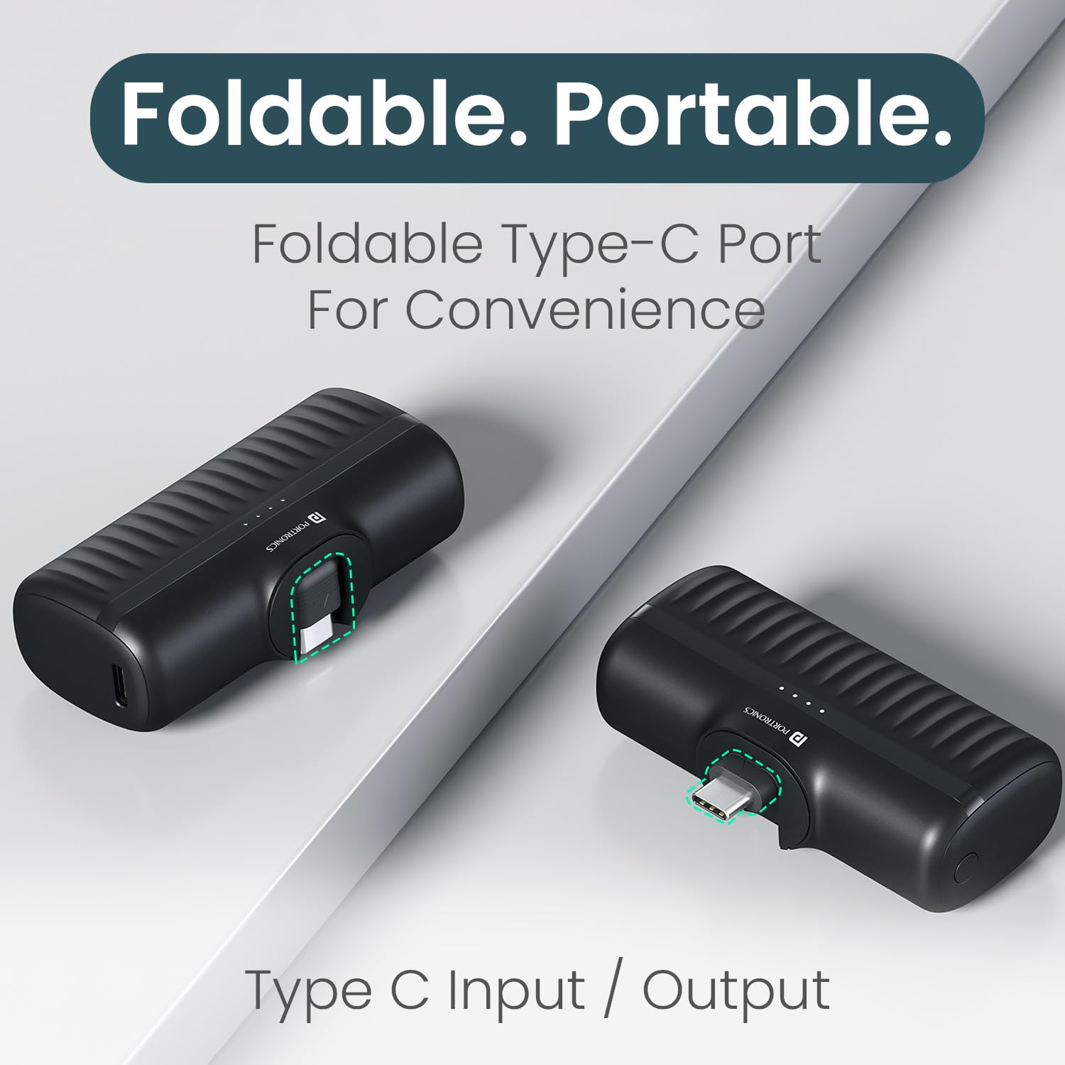 Portronics Power Pebble 5000mAh Powerbank – 20W PD Output | Foldable Pin | LED Indicator