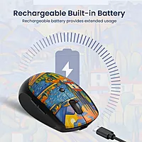 Portronics Toad III Plus Rechargeable Bluetooth Mouse – Bluetooth & 2.4GHz Wireless Connectivity | Stylish Illustrated Design | 6 Buttons | Soft Silicone Grip | Laptop, PC, Mac | Black
