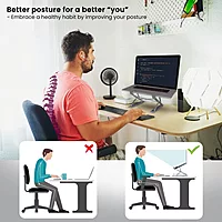 Portronics My Buddy K Pro Ergonomic Laptop Stand – Silver offers adjustable height, sturdy design, and portability. Ideal for comfortable typing and cooling, enhancing your workspace efficiency.