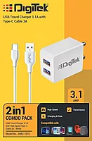 Digitek Dual Port USB Travel Charger 5V/3.1A Wall Charger (DMC-101 Type-C)