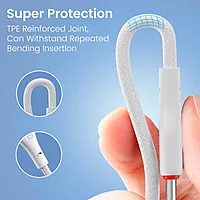 POR 3232 Konnect B C-C 100W – Type-C to Type-C Braided Cable | 100W | 1.5M | White | 06 Months