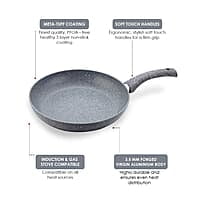 Wonderchef Granite 24 cm Non-Stick Fry Pan 1.8 L Grey 5 Layer PFOA Free Non-Stick Coating