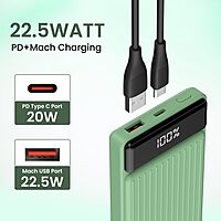 Portronics Luxcell B 10K Power Bank – 10000mAh | 22.5W Fast Charging  | Green