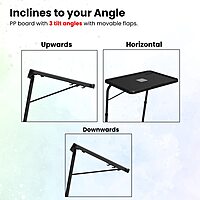 Portronics Buddy F is a versatile movable laptop table in sleek black. Perfect for working from home, it offers adjustable height and angle, ensuring comfort and convenience for all your tasks.