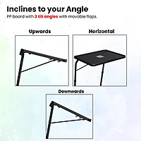 Portronics Buddy F is a versatile movable laptop table in sleek black. Perfect for working from home, it offers adjustable height and angle, ensuring comfort and convenience for all your tasks.