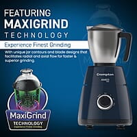 Crompton Ameo PRO 750-Watt 3 Jars Mixer Grinder with MaxiGrind and Motor Vent-X Technology (3 Stainless Steel Jars, Black & Blue)