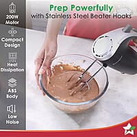 Wonderchef Onyx 5 Speed Electric Hand Mixer 300W SS Whisk Beaters & Dough Hooks