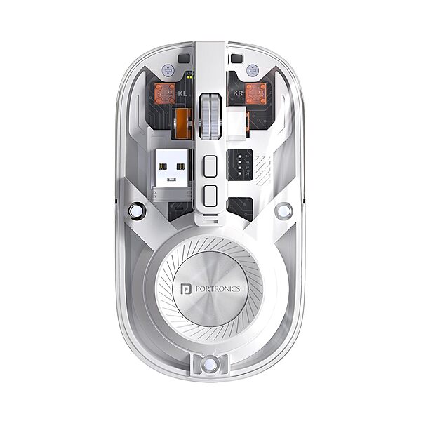 Portronics Toad 8 Transparent Wireless Mouse – Dual Mode BT & 2.4GHz | White | 1 Year Warranty