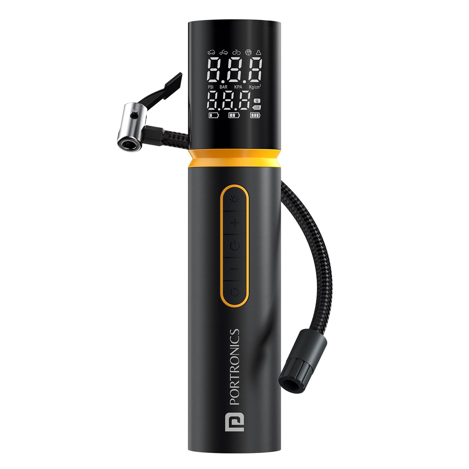 Portronics VAYU 5.0 Tyre Inflator – 4500mAh Portable | Digital Display |  Black | 1 Year Warranty