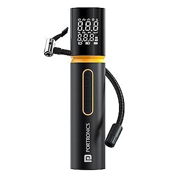 Portronics Vayu 5.0 – Quick and efficient tyre inflator, portable and rechargeable, perfect for on-the-go inflation. Compact design, easy to use, ideal for cars, bikes, and sports equipment.