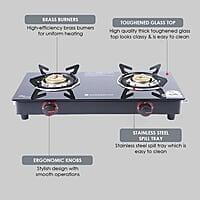 Wonderchef Platinum Plus 2 Burner Auto Glass Cooktop 6mm Toughened Glass Auto Ignition