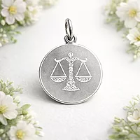 925 Sterling Silver Libra Zodiac Pendant for Men & Women | Astrology Balance Scale Charm Necklace | Round Engraved Horoscope Jewelry