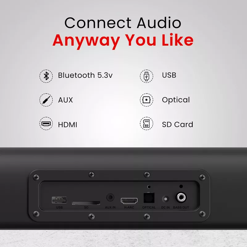 Portronics Pure Sound 105 – 200W 2.1 Soundbar with HDMI offers immersive audio experience, sleek design, and powerful bass. Perfect for movies, music, and gaming. Enhance your entertainment setup!