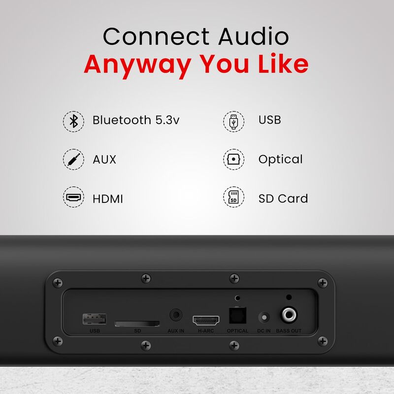 Portronics Pure Sound 105 – 200W 2.1 Soundbar with HDMI offers immersive audio experience, sleek design, and powerful bass. Perfect for movies, music, and gaming. Enhance your entertainment setup!
