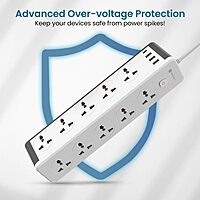 Portronics Power Plate 14 Extension Board – 10 Universal Sockets | 25W Type-C PD | 3 USB Charging Ports | 3 Meter Long Cord | 2500 Watts | Multi-Plug for Home Appliances | White