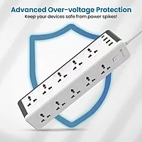 Portronics Power Plate 14 Extension Board – 10 Universal Sockets | 25W Type-C PD | 3 USB Charging Ports | 3 Meter Long Cord | 2500 Watts | Multi-Plug for Home Appliances | White